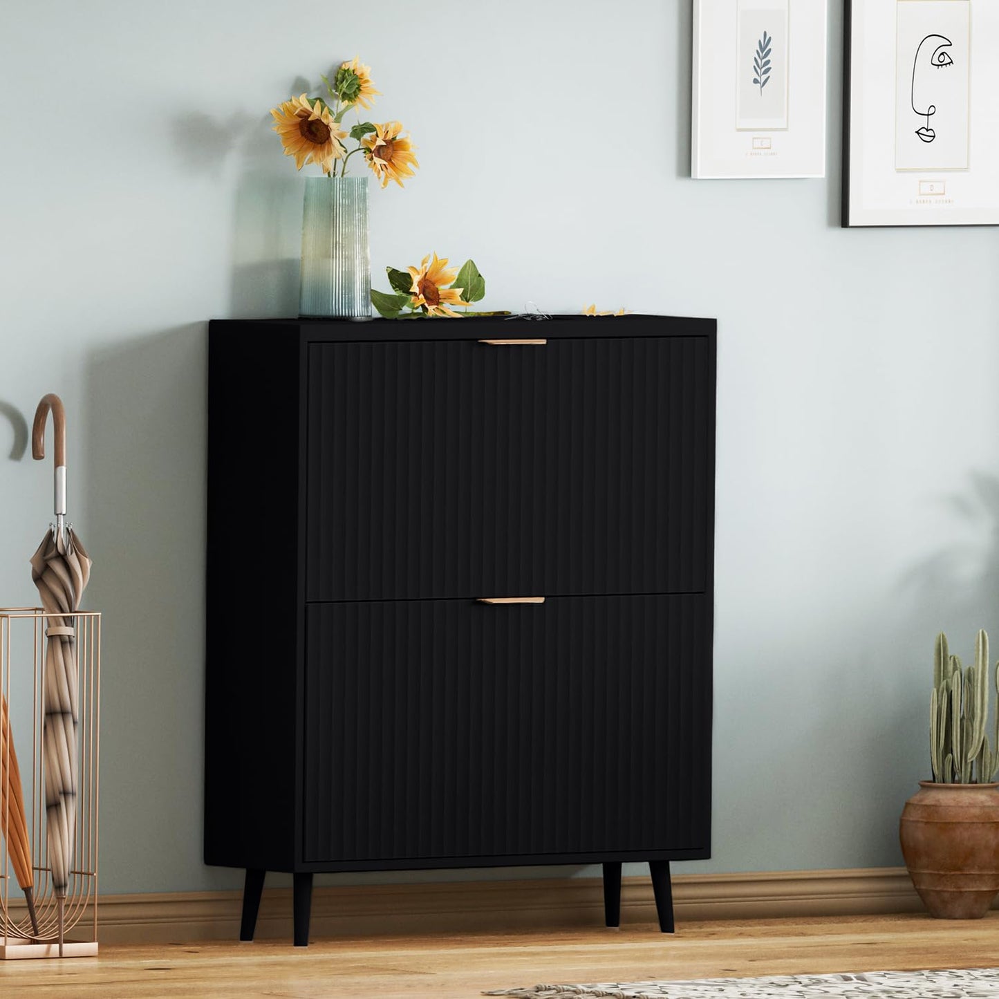Narrow Shoe Cabinet Storage with Flip Drawer Entryway Organizer