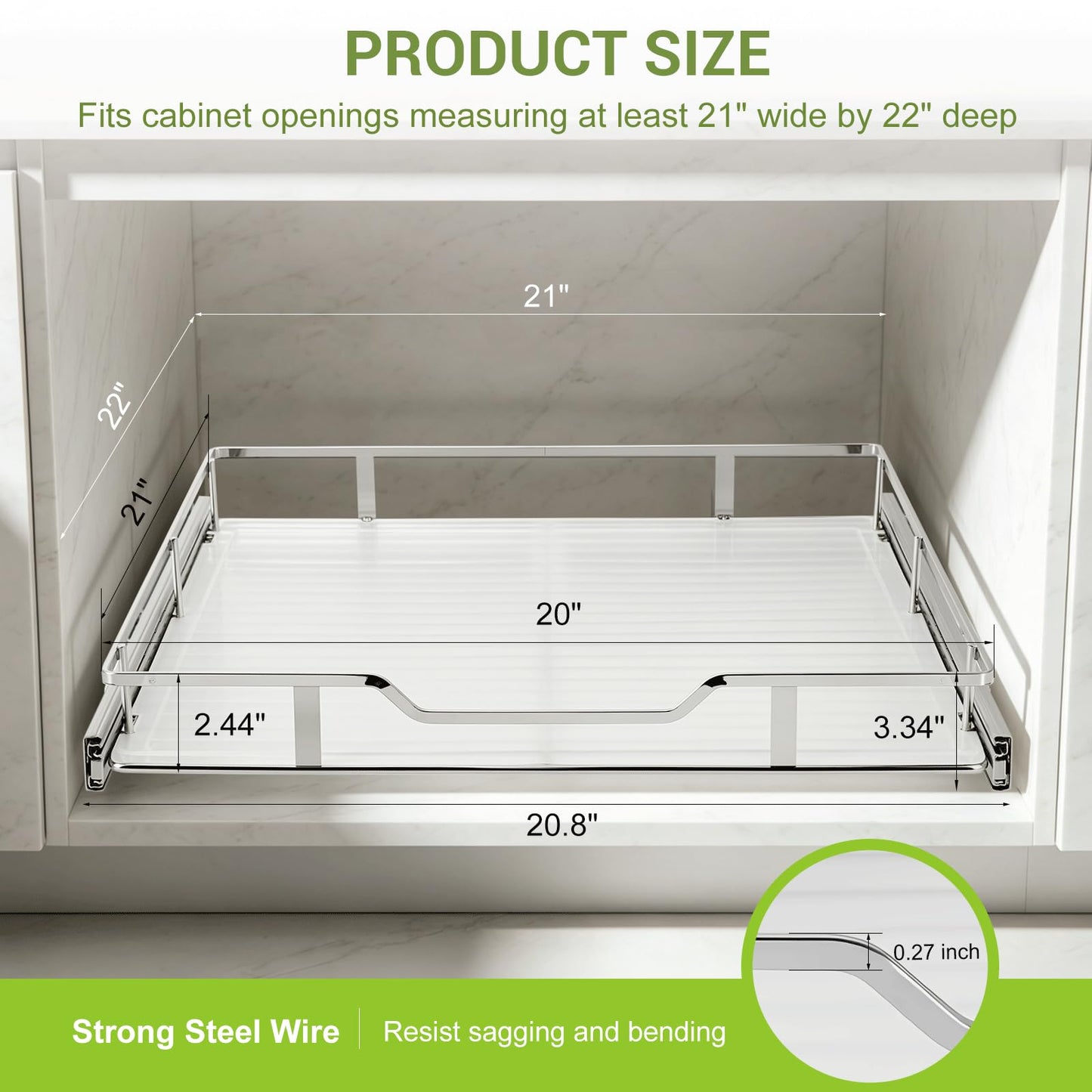 Pull Out Cabinet Organizer 20W x 21D Chrome