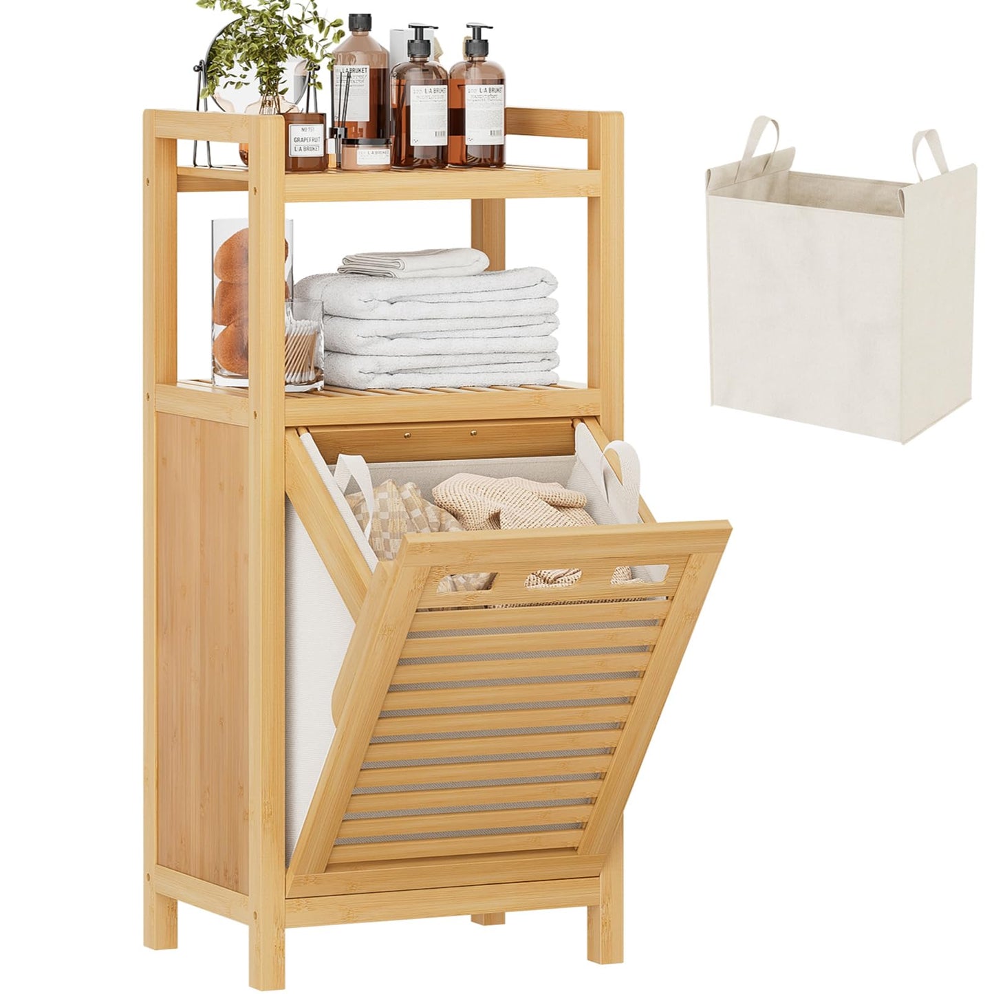 Tilt Out Laundry Hamper Cabinet with Storage
