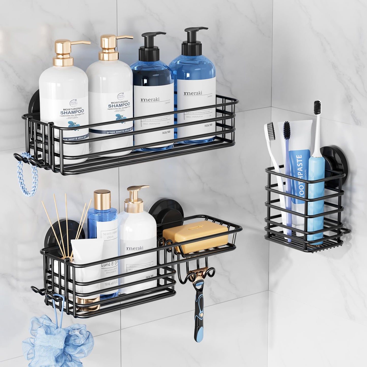 TAILI Suction Shower Caddy with 4 Hooks