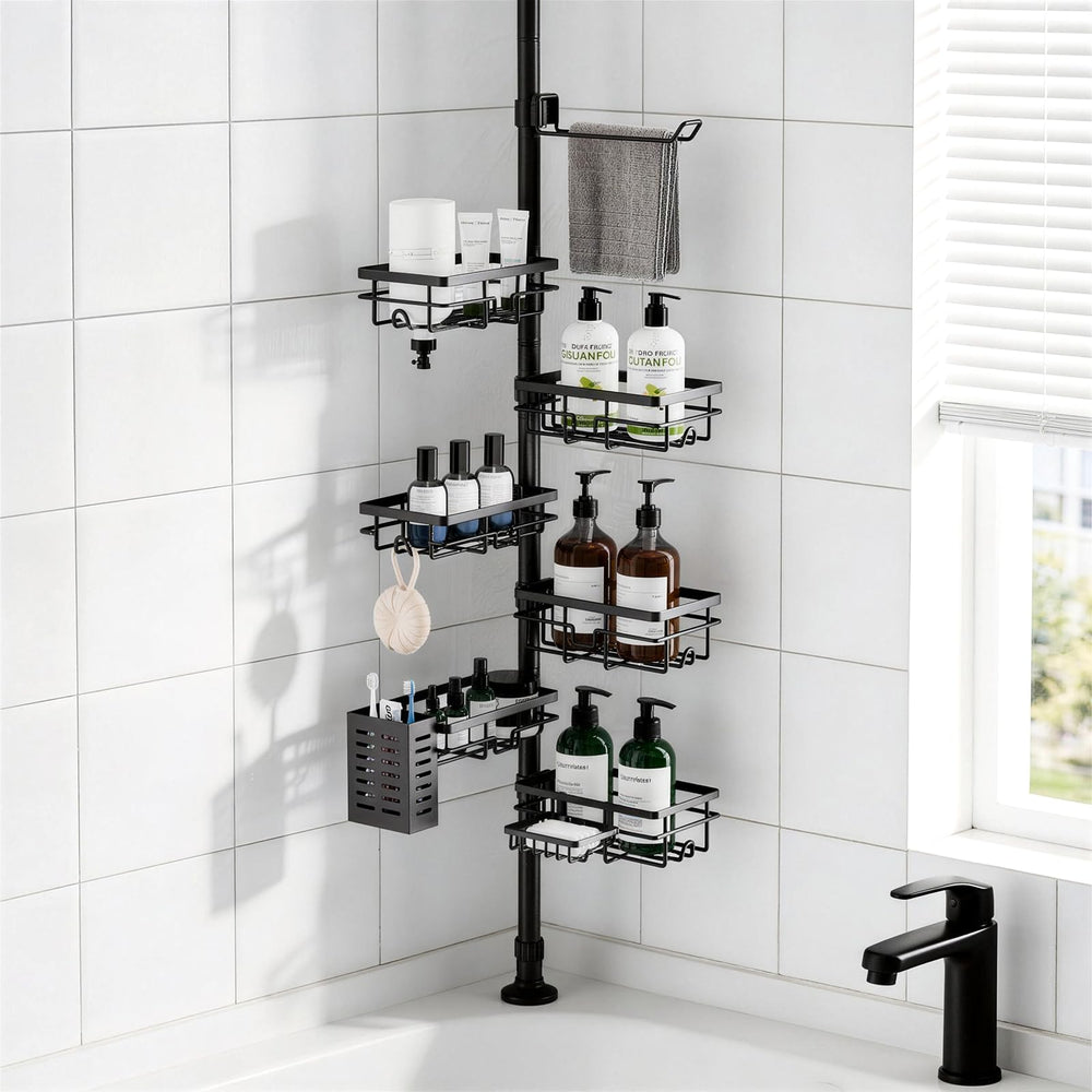 Corner Tension Pole Shower Caddy Adjustable Bathroom Organizer