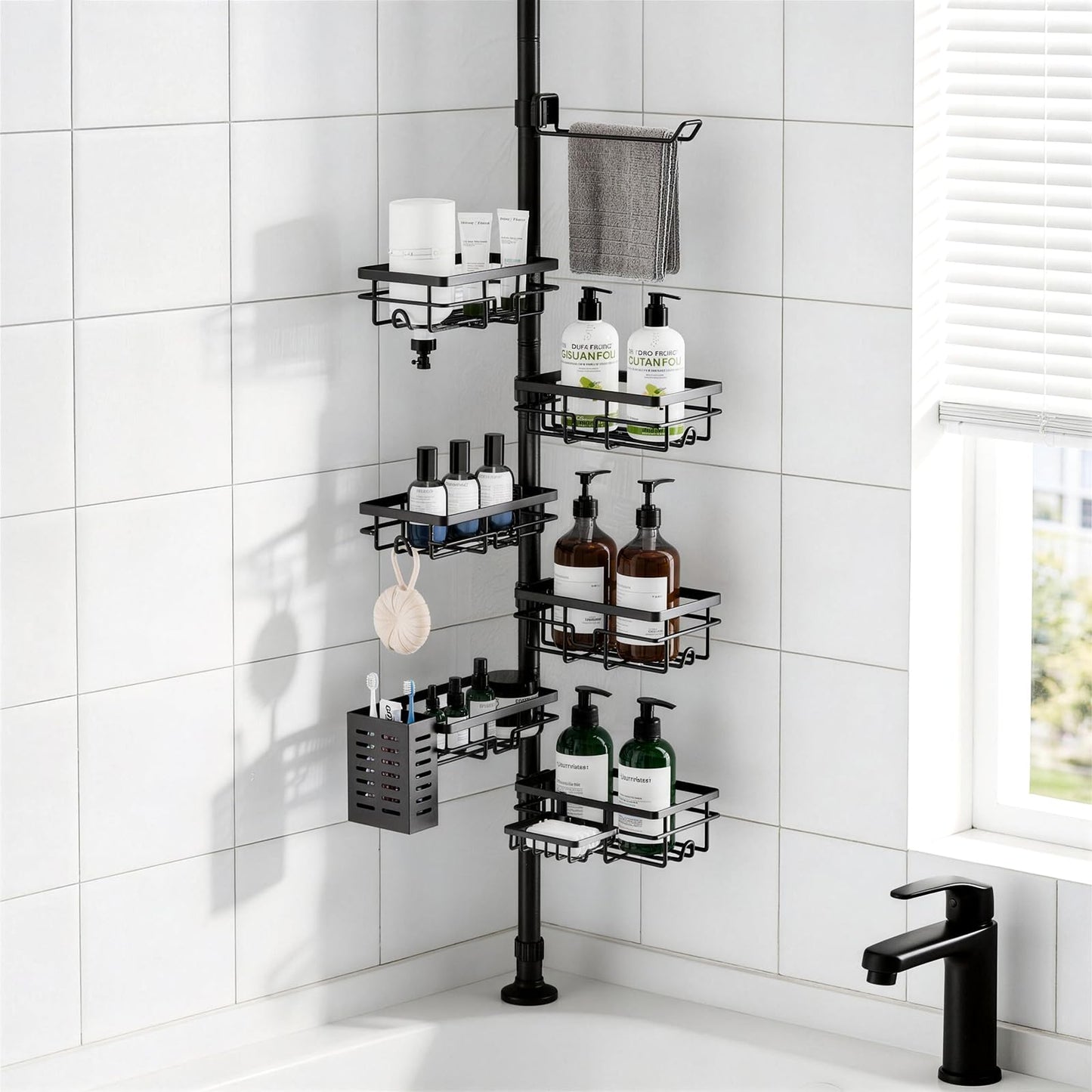 Corner Tension Pole Shower Caddy Adjustable Bathroom Organizer