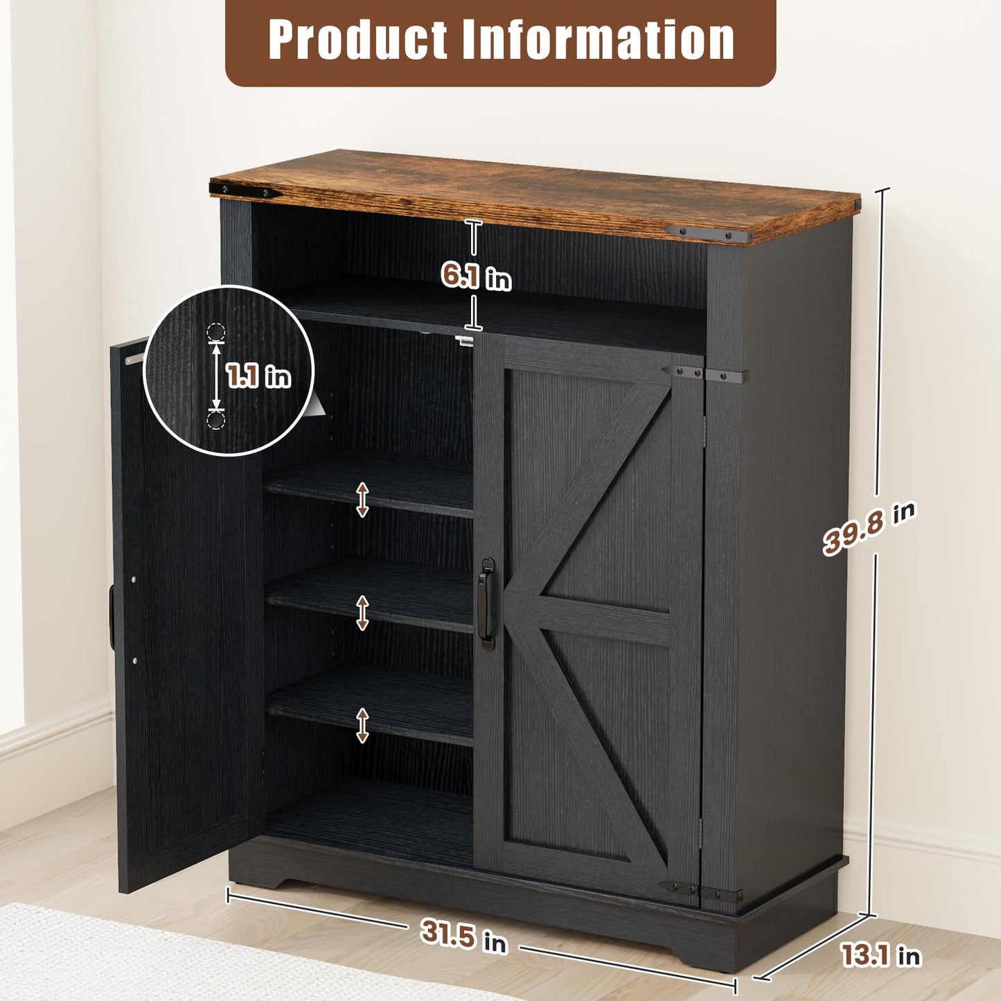5 Tier Shoe Storage Cabinet Farmhouse Shoe Rack