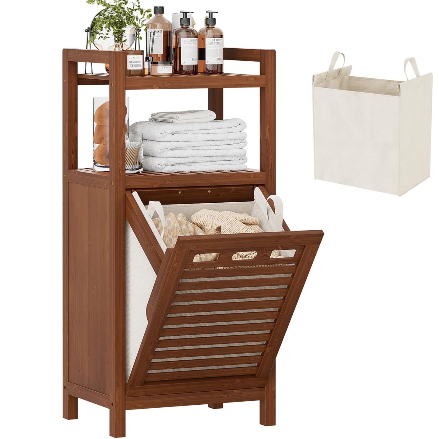 Tilt Out Laundry Hamper Cabinet with Storage