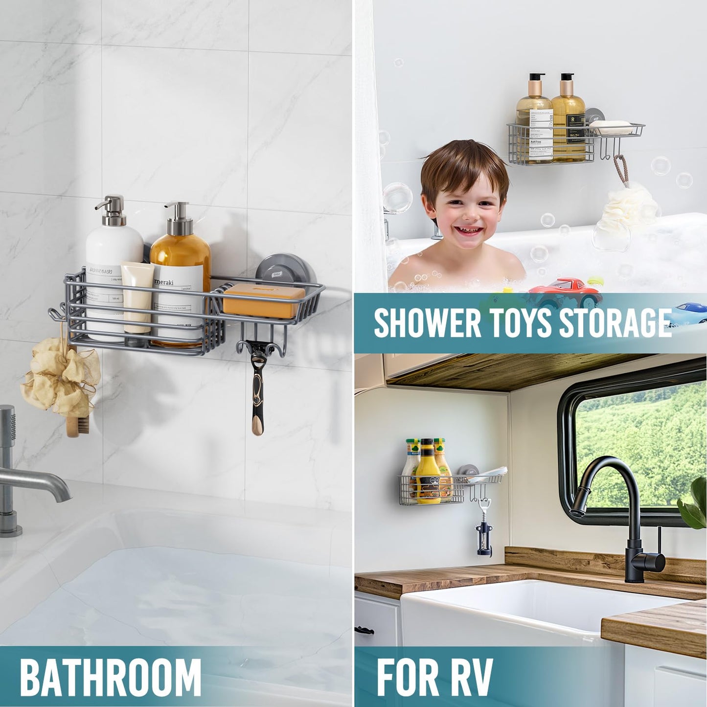 TAILI Suction Shower Caddy with 4 Hooks
