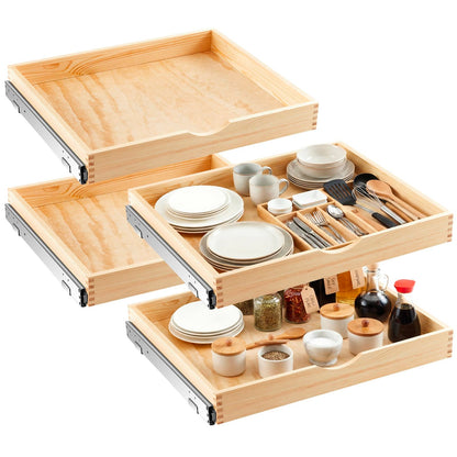 Wooden Pull Out Cabinet Organizer Soft Close Slide Shelves