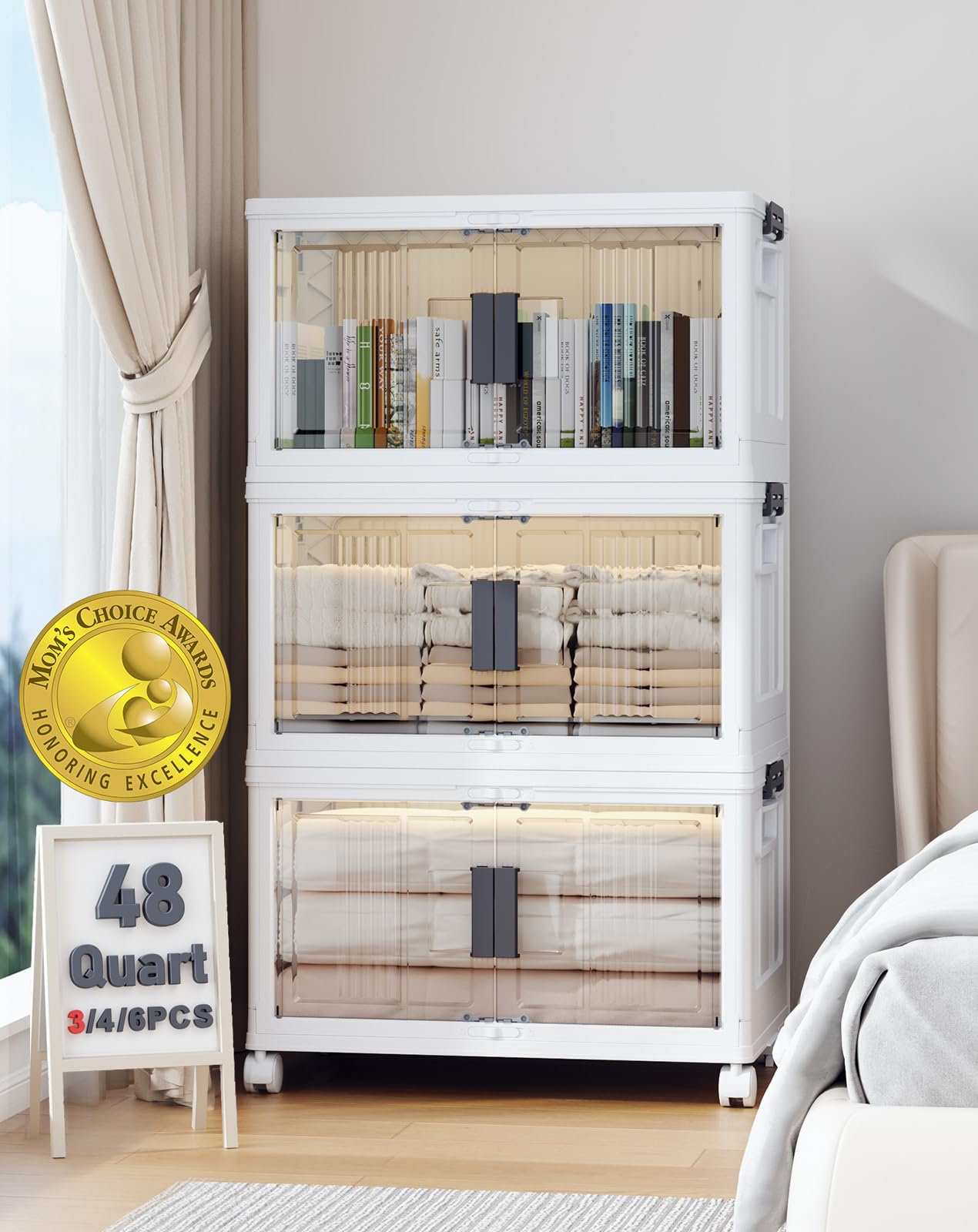 Stackable Folding Storage Bins with Wheels Doors