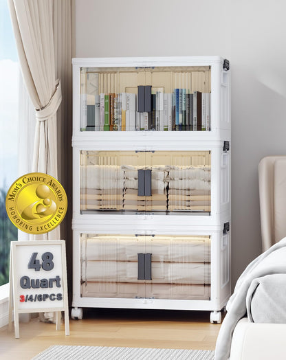 Stackable Folding Storage Bins with Wheels Doors
