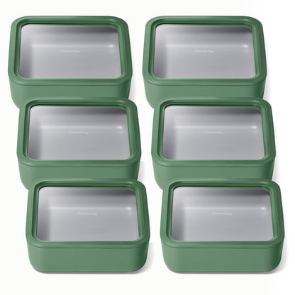 Glass Food Storage Set Ceramic Coated Lids Microwave Safe