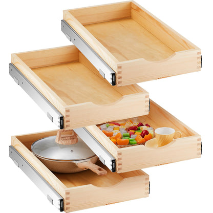 Wooden Pull Out Cabinet Organizer Soft Close Slide Shelves