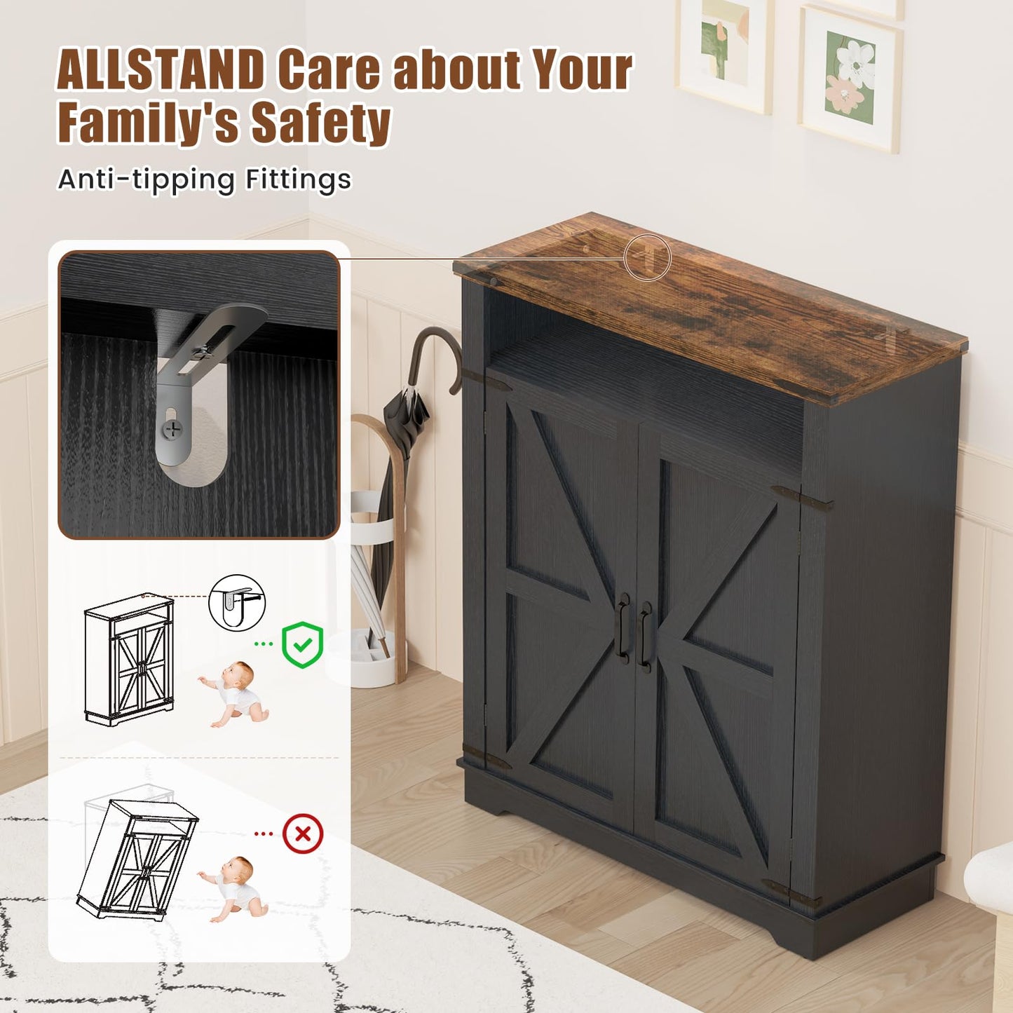 5 Tier Shoe Storage Cabinet Farmhouse Shoe Rack