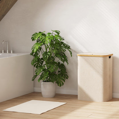 Laundry Basket Lid Bamboo Handles Foldable Hamper