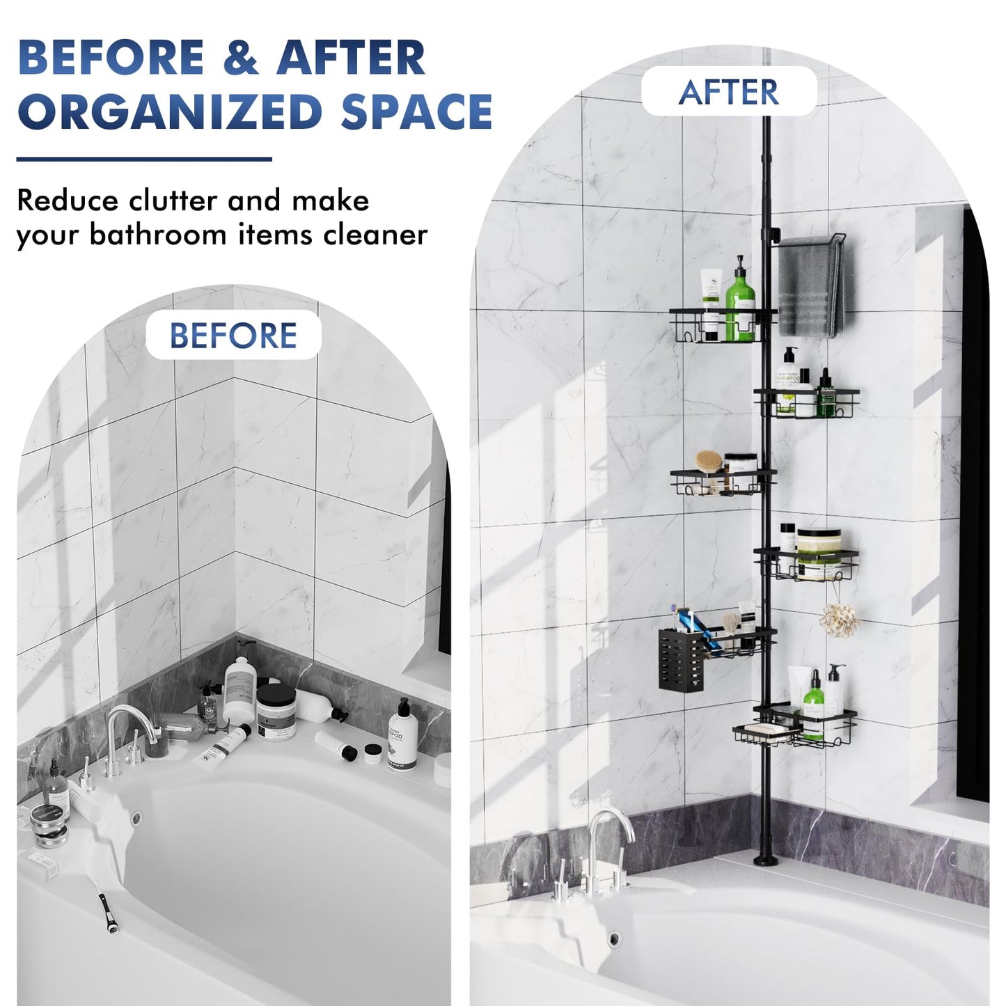 Corner Tension Pole Shower Caddy Adjustable Bathroom Organizer