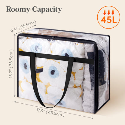 Clear Clothes Storage Bags 45L Zipper Bedding Organizer