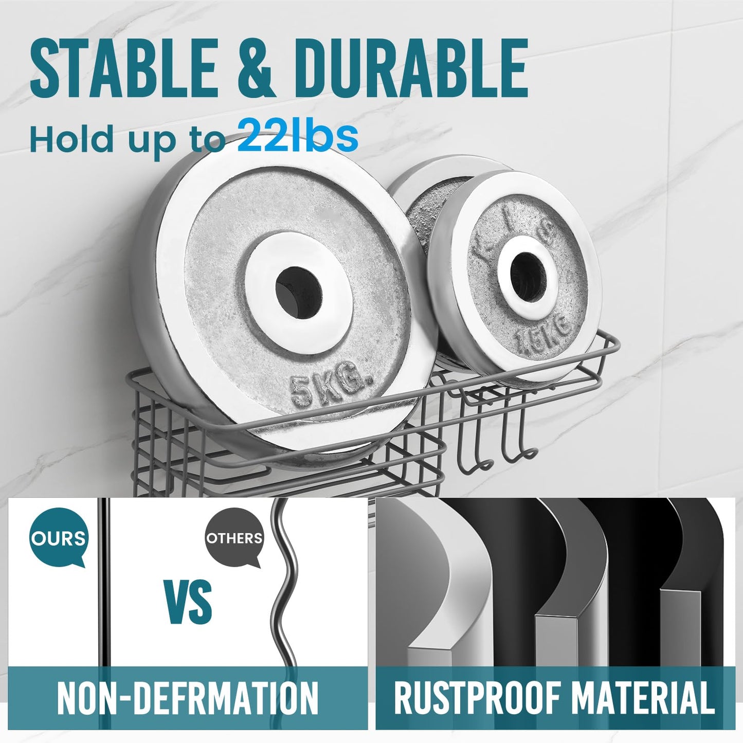 TAILI Suction Shower Caddy with 4 Hooks