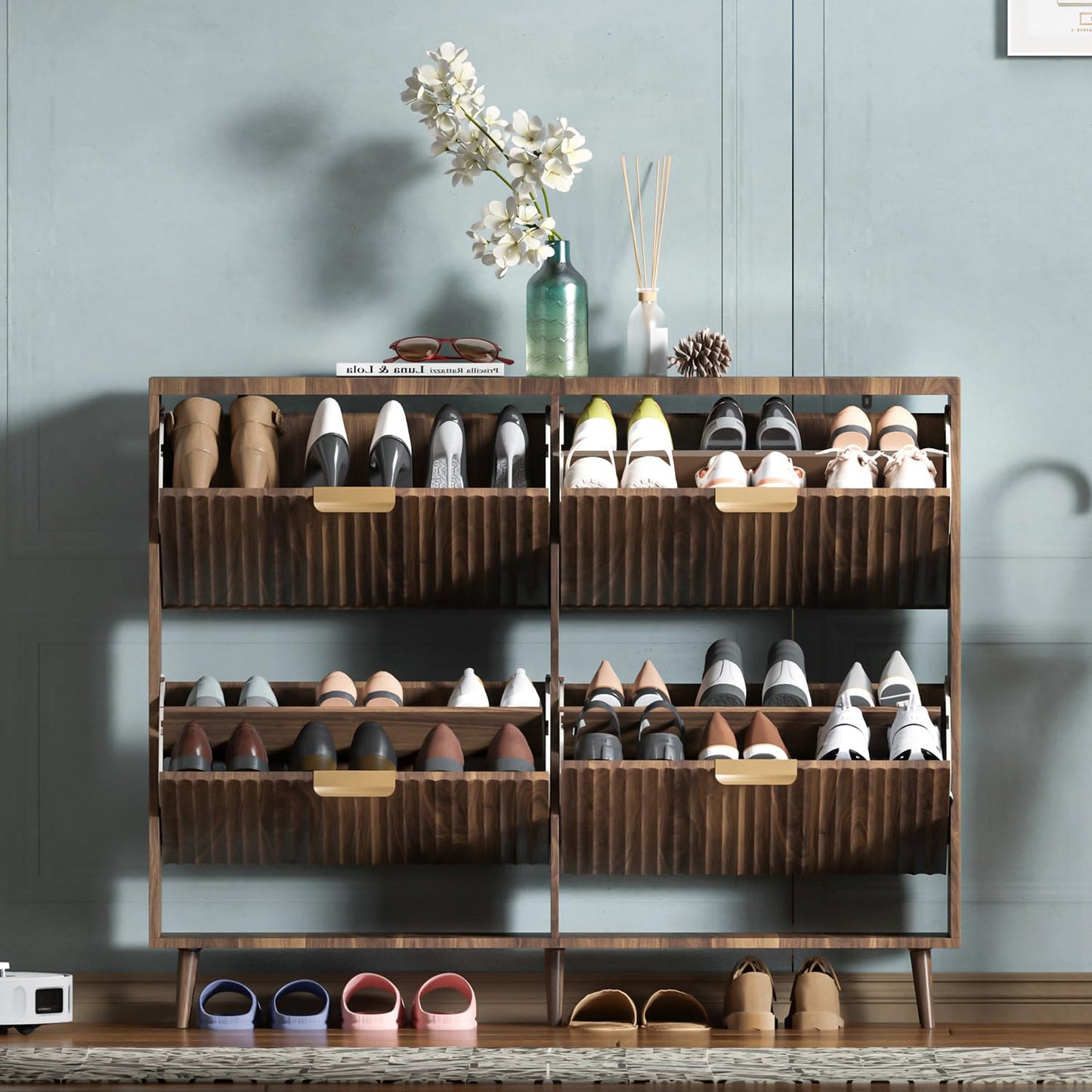 Narrow Shoe Cabinet Storage with Flip Drawer Entryway Organizer