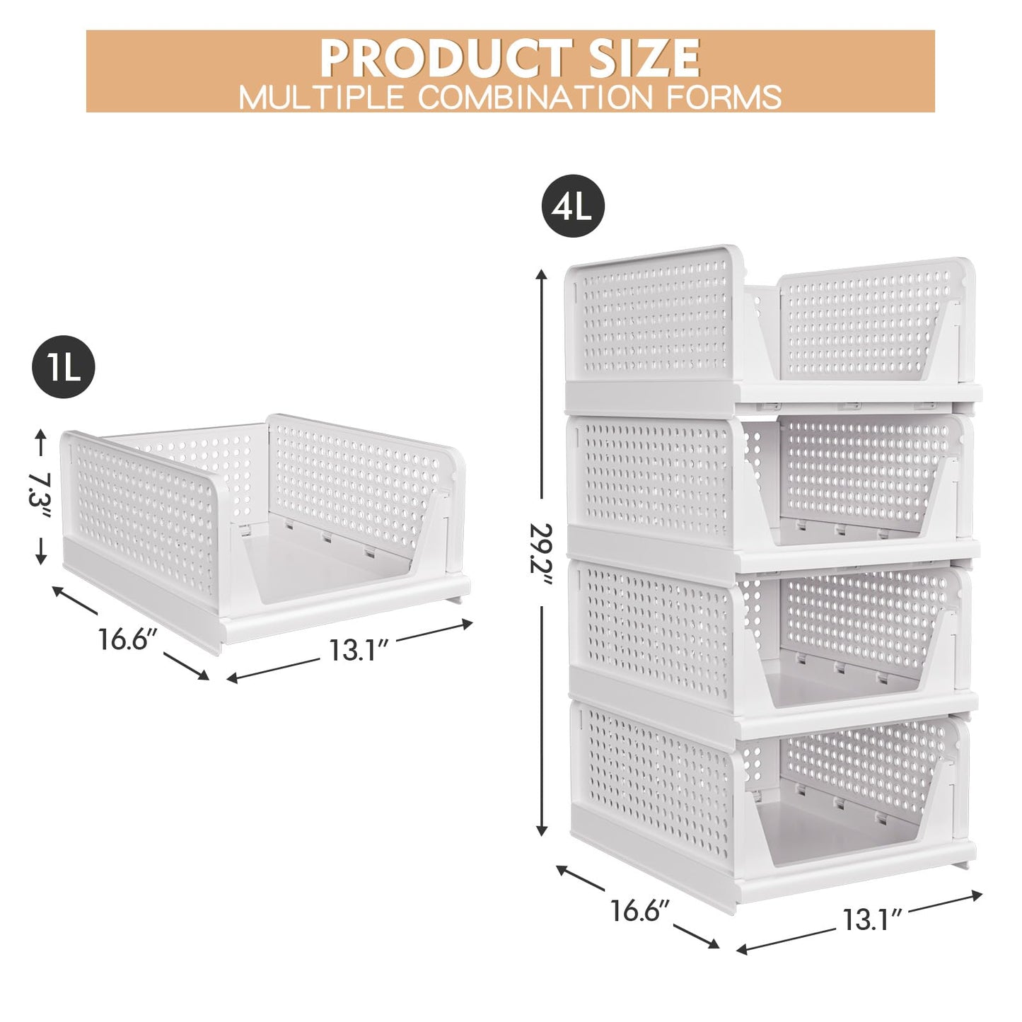 Stackable Closet Storage Bins Basket 5 Pack Organizer