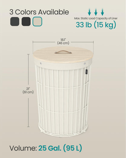 Round Laundry Hamper with Lid 95L Removable Liner