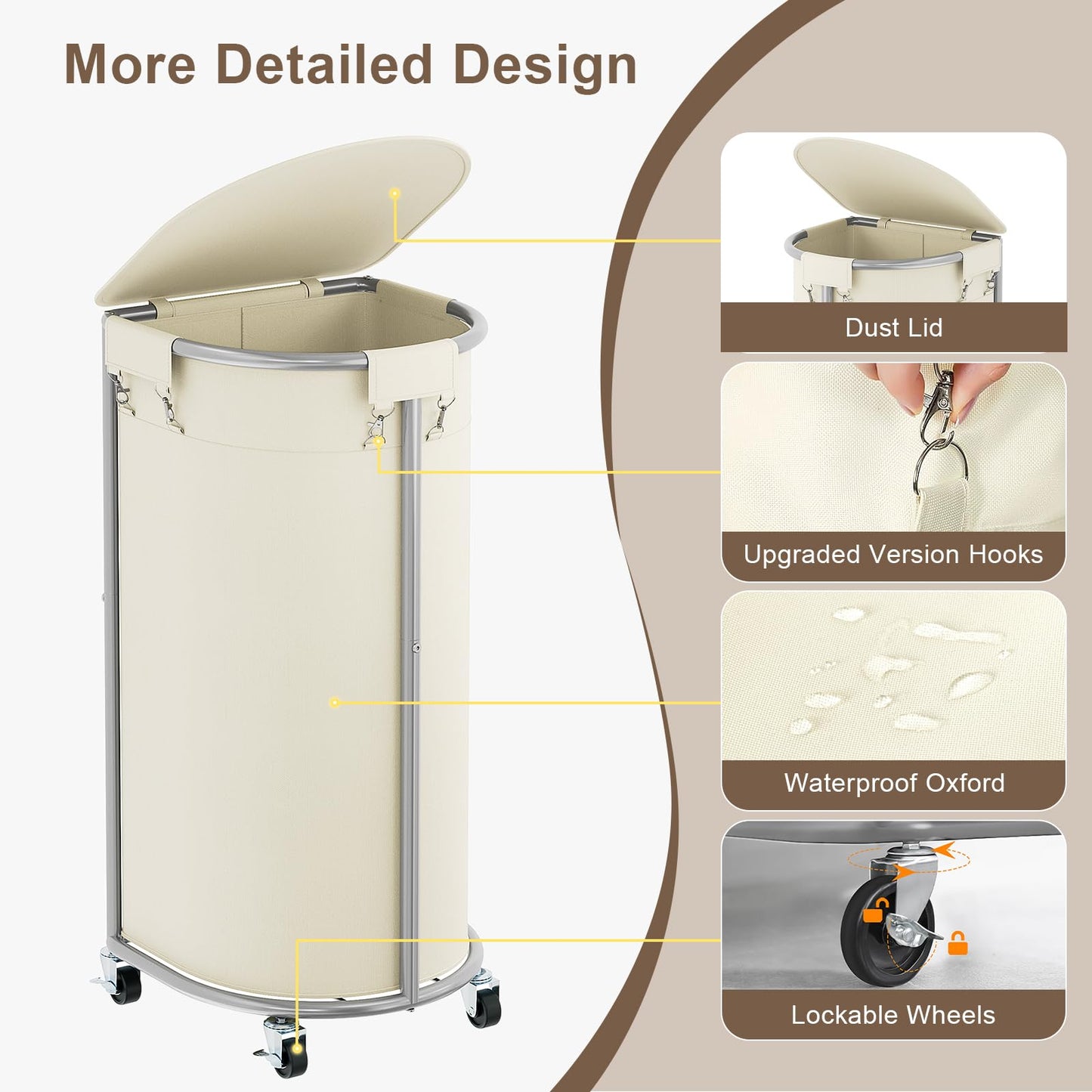 Rolling Laundry Basket with Lid Wheels Hamper Set