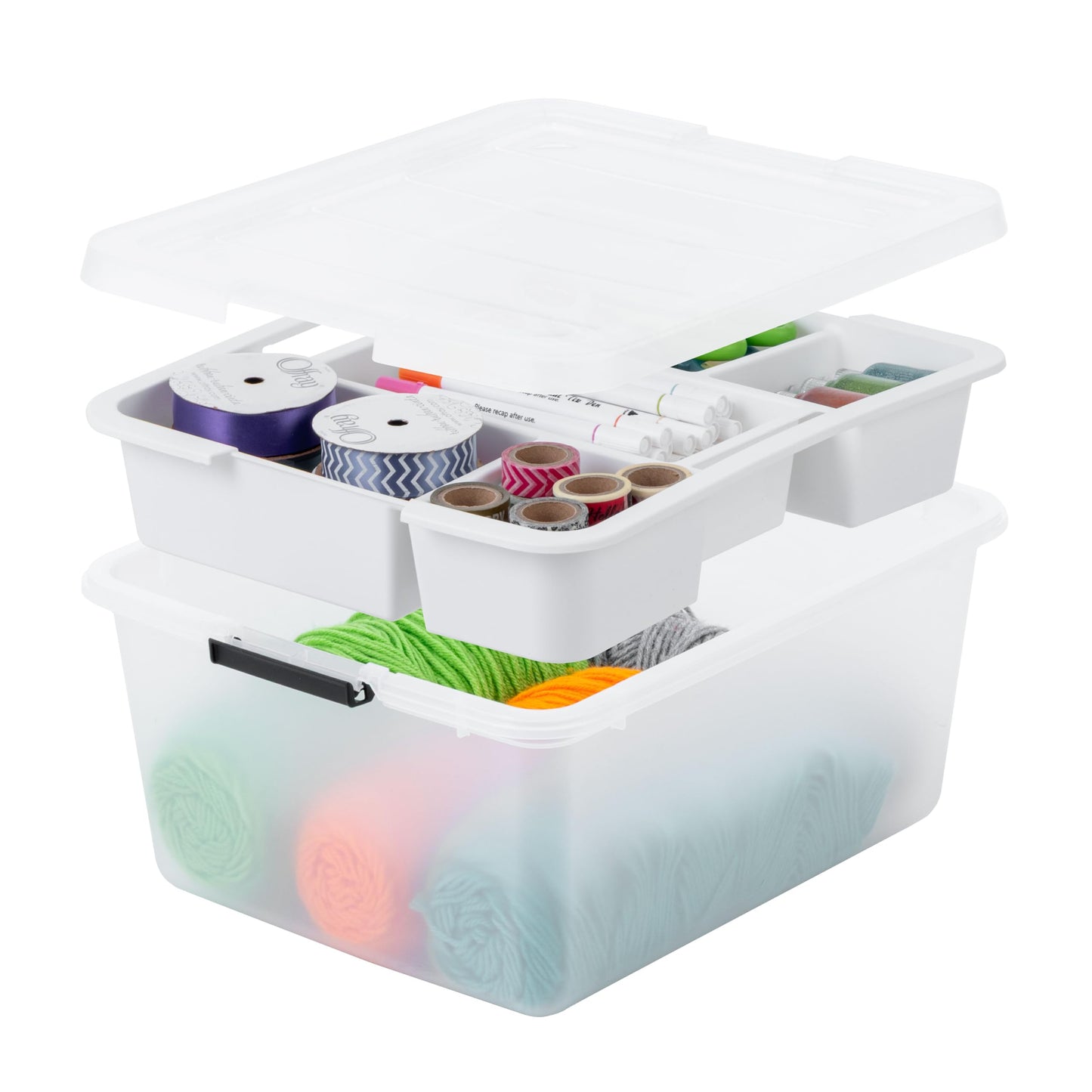 Stackable Clear Storage Bins with Latching Lids Secure Pull Handle