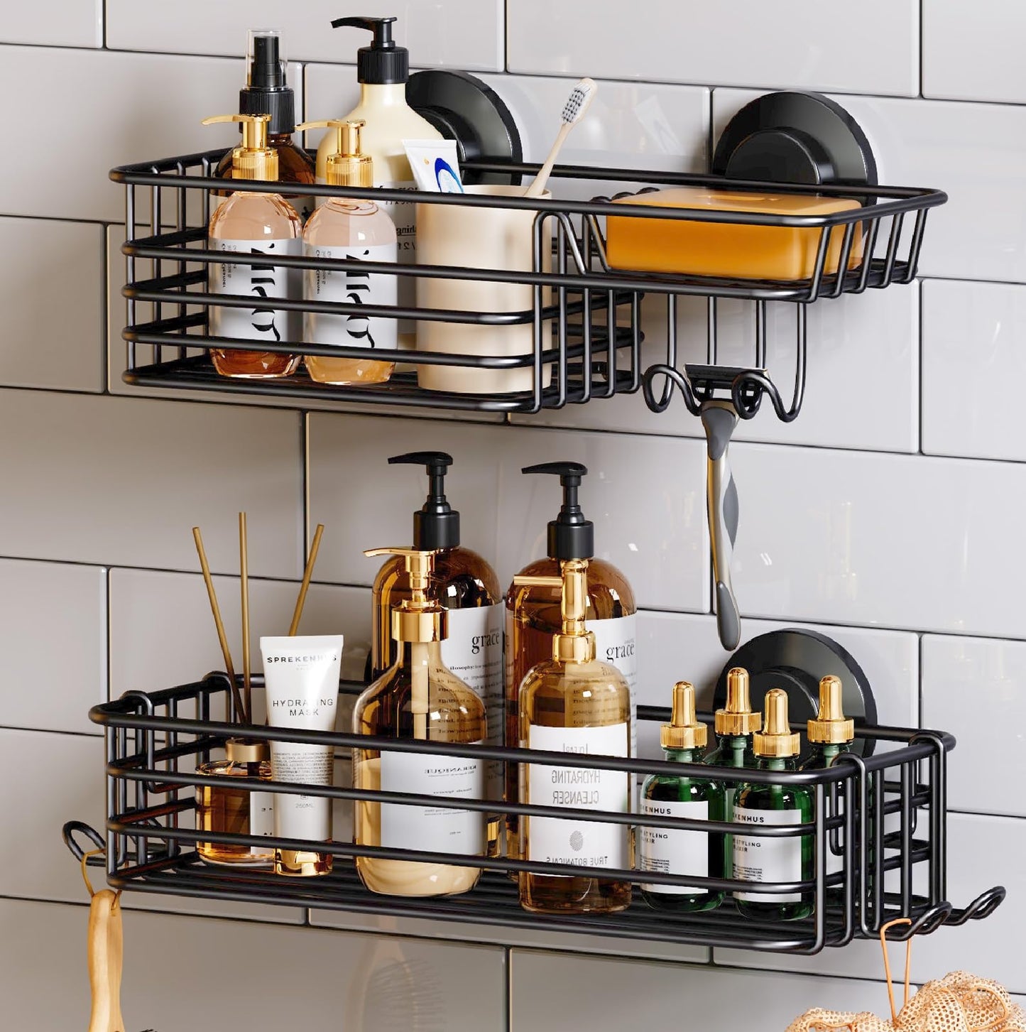 TAILI Suction Shower Caddy with 4 Hooks