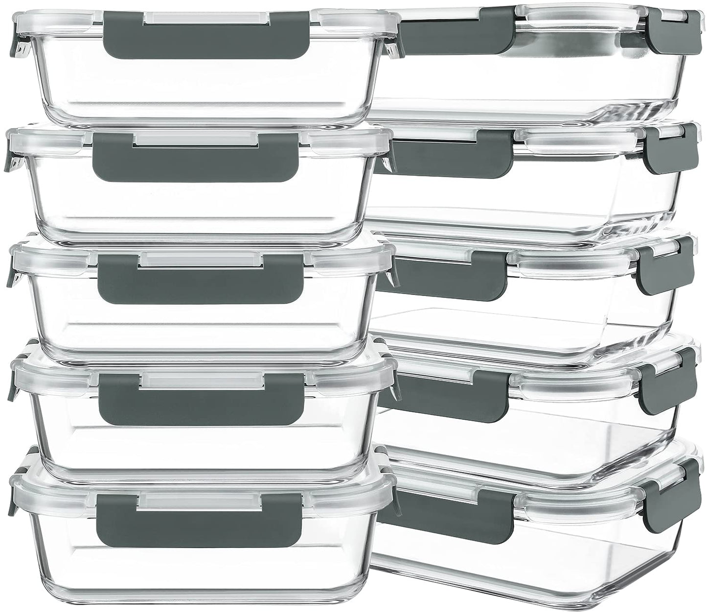 Glass Meal Prep Containers 30oz 10 Pack Gray Lids