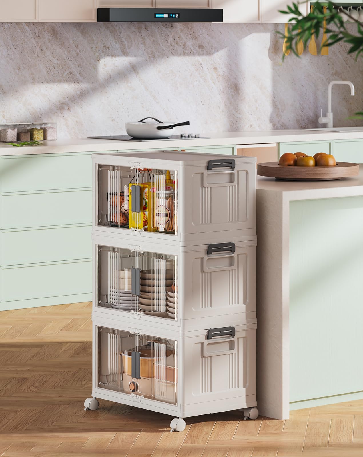 Stackable Folding Storage Bins with Wheels Doors