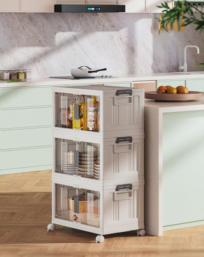 Stackable Folding Storage Bins with Wheels Doors