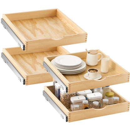 Wooden Pull Out Cabinet Organizer Soft Close Slide Shelves