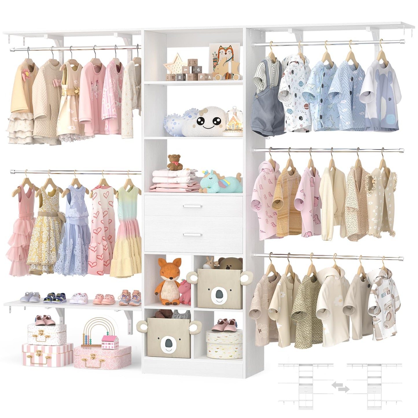 Kids Closet System with Drawers Hanging Shelving 8FT