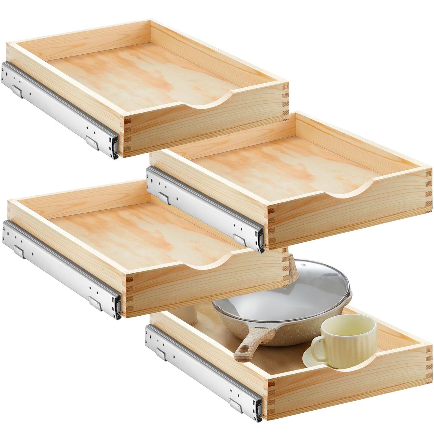 Wooden Pull Out Cabinet Organizer Soft Close Slide Shelves