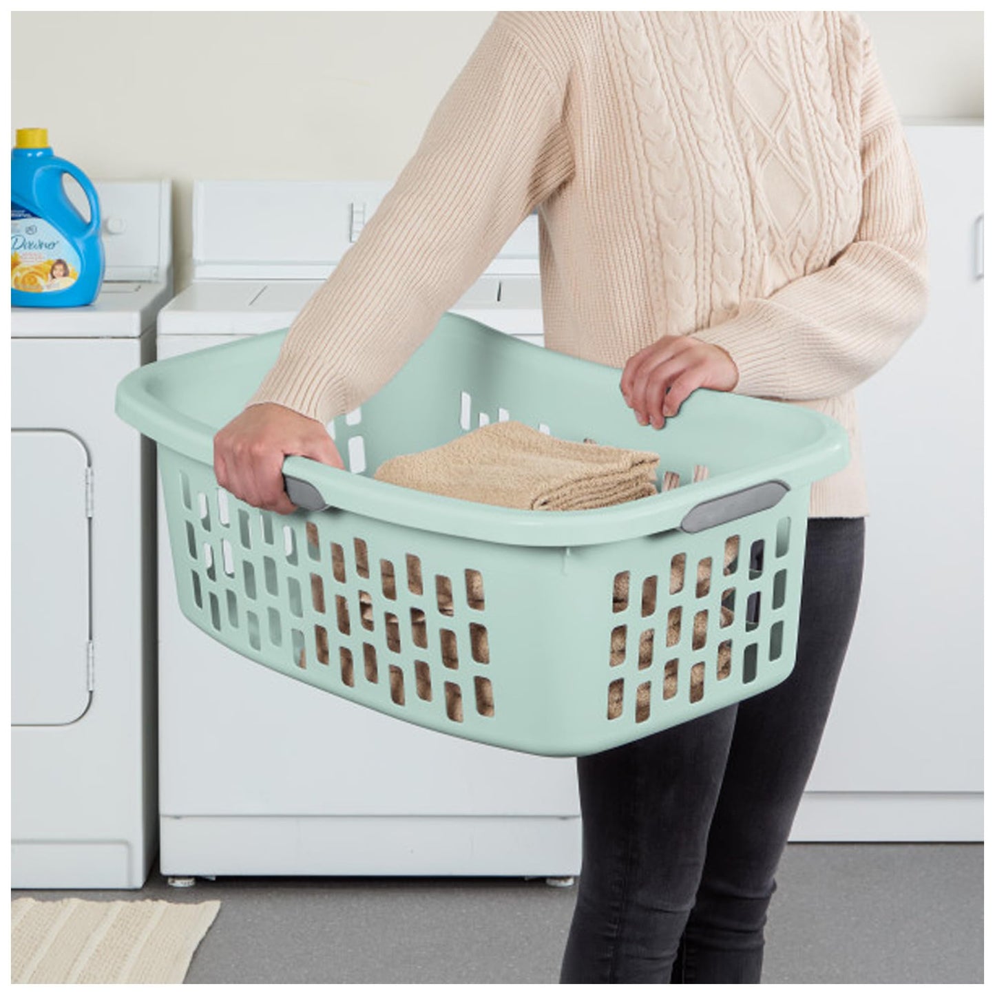 Stackable Plastic Laundry Basket with Handles 1 5 Bushel Capacity