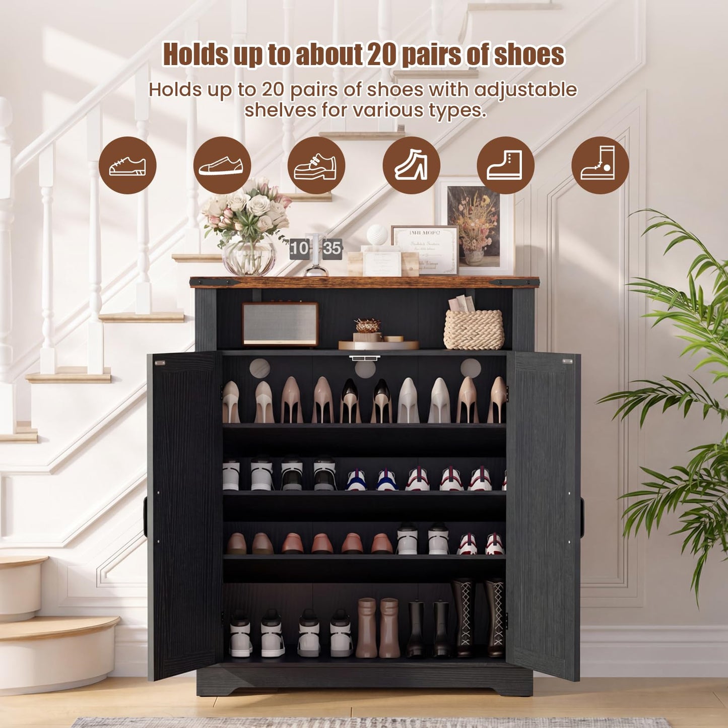 5 Tier Shoe Storage Cabinet Farmhouse Shoe Rack