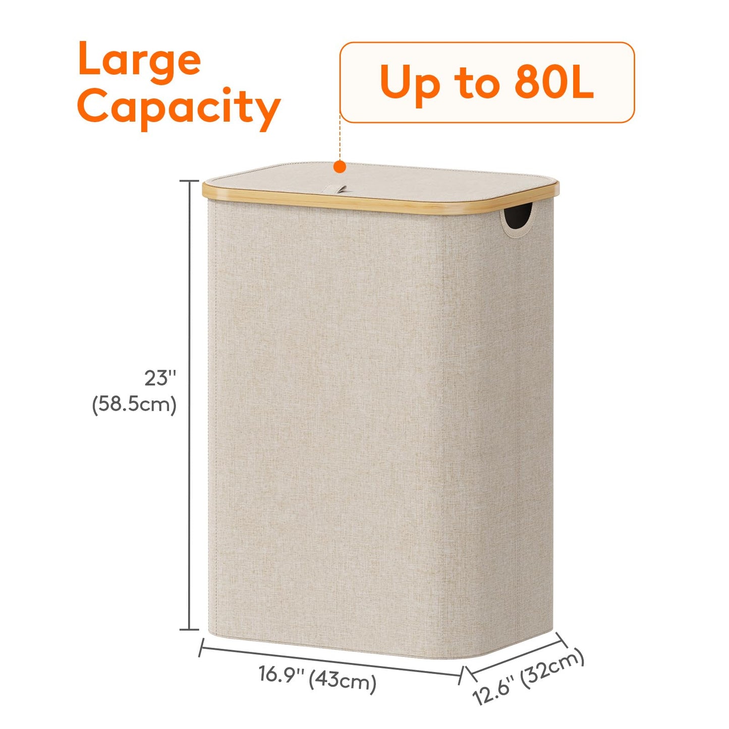 Laundry Basket Lid Bamboo Handles Foldable Hamper