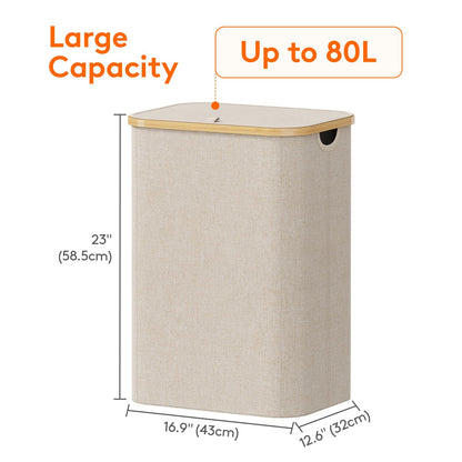 Laundry Basket Lid Bamboo Handles Foldable Hamper