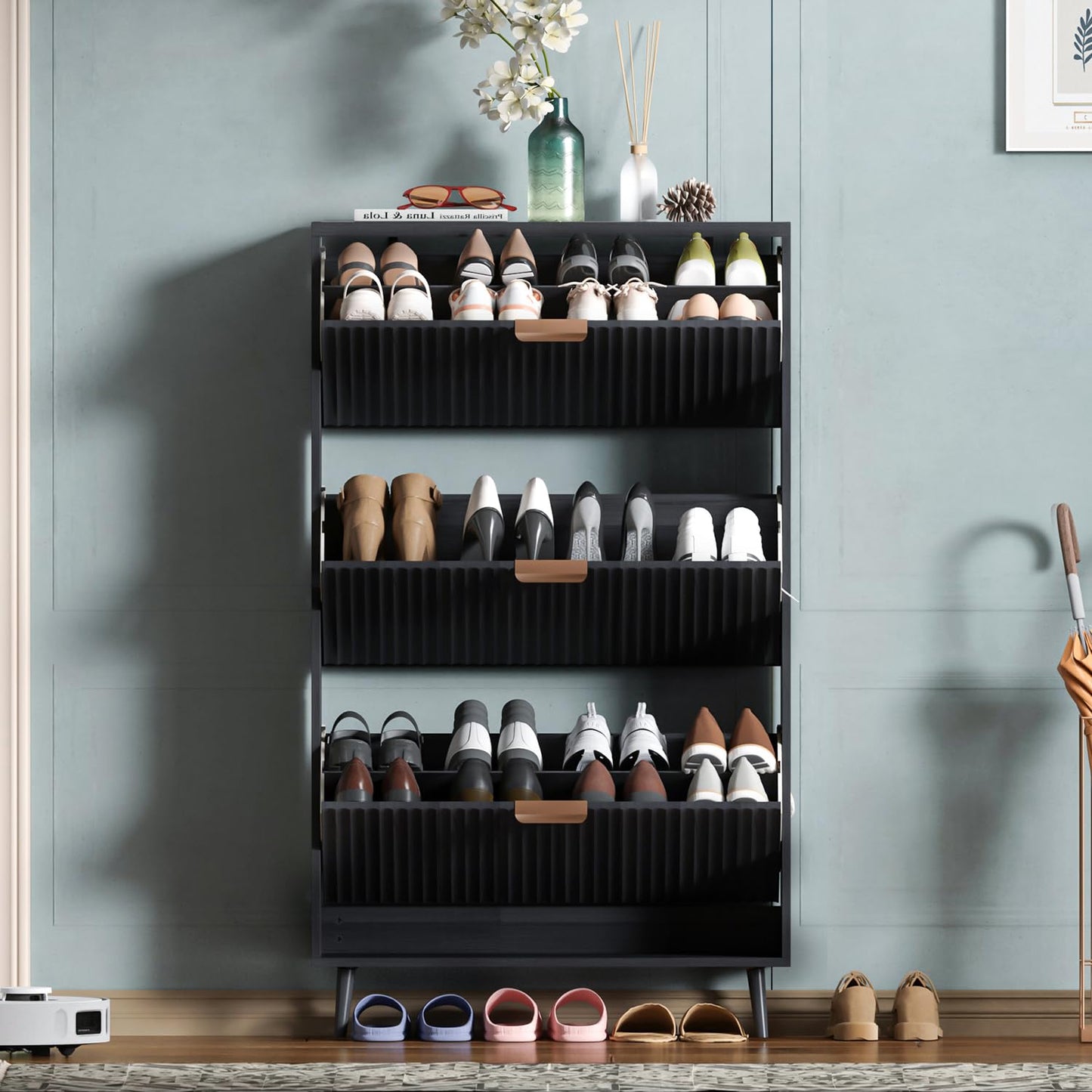 Narrow Shoe Cabinet Storage with Flip Drawer Entryway Organizer