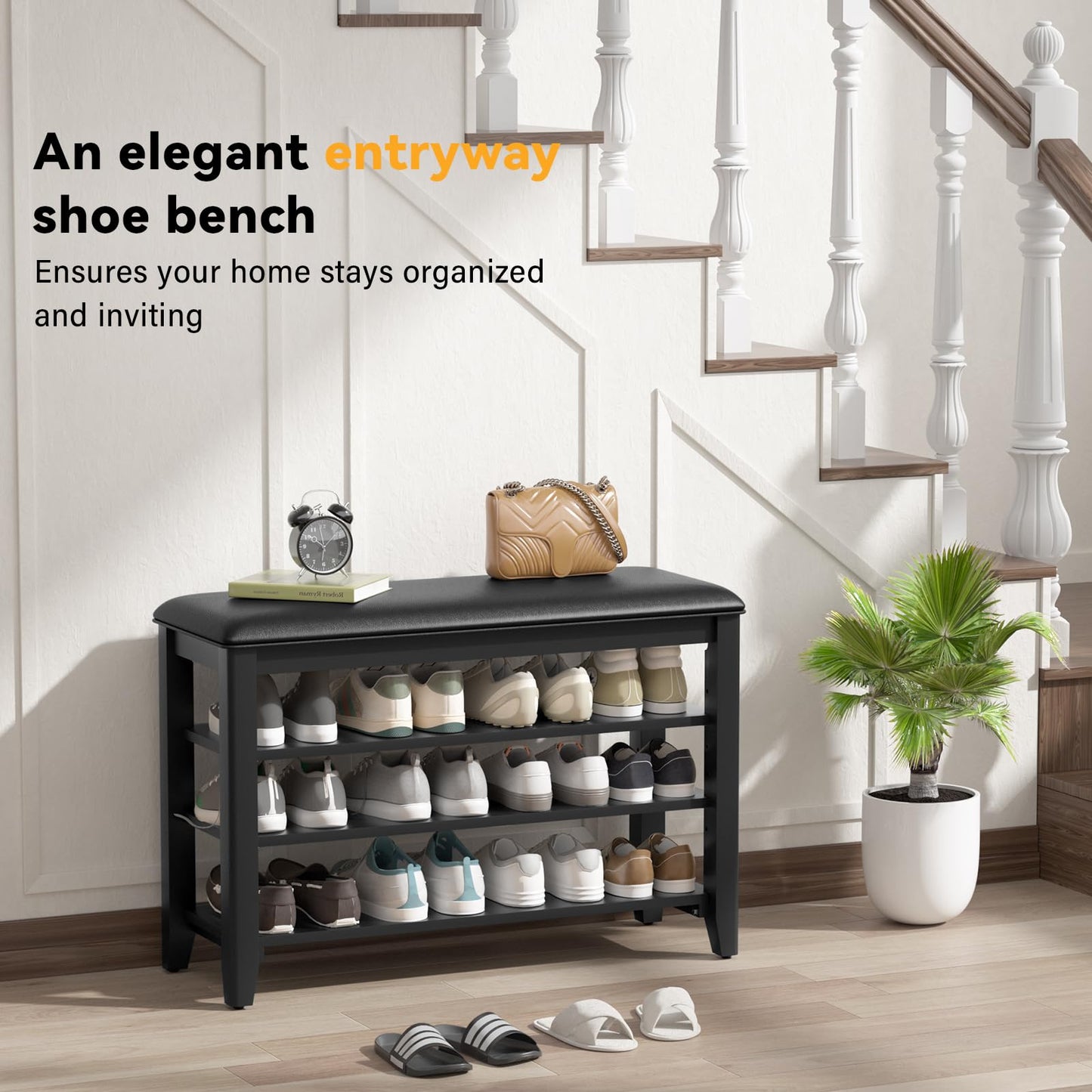 Entryway Shoe Bench Storage with Cushion Shelves