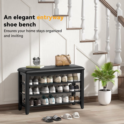Entryway Shoe Bench Storage with Cushion Shelves