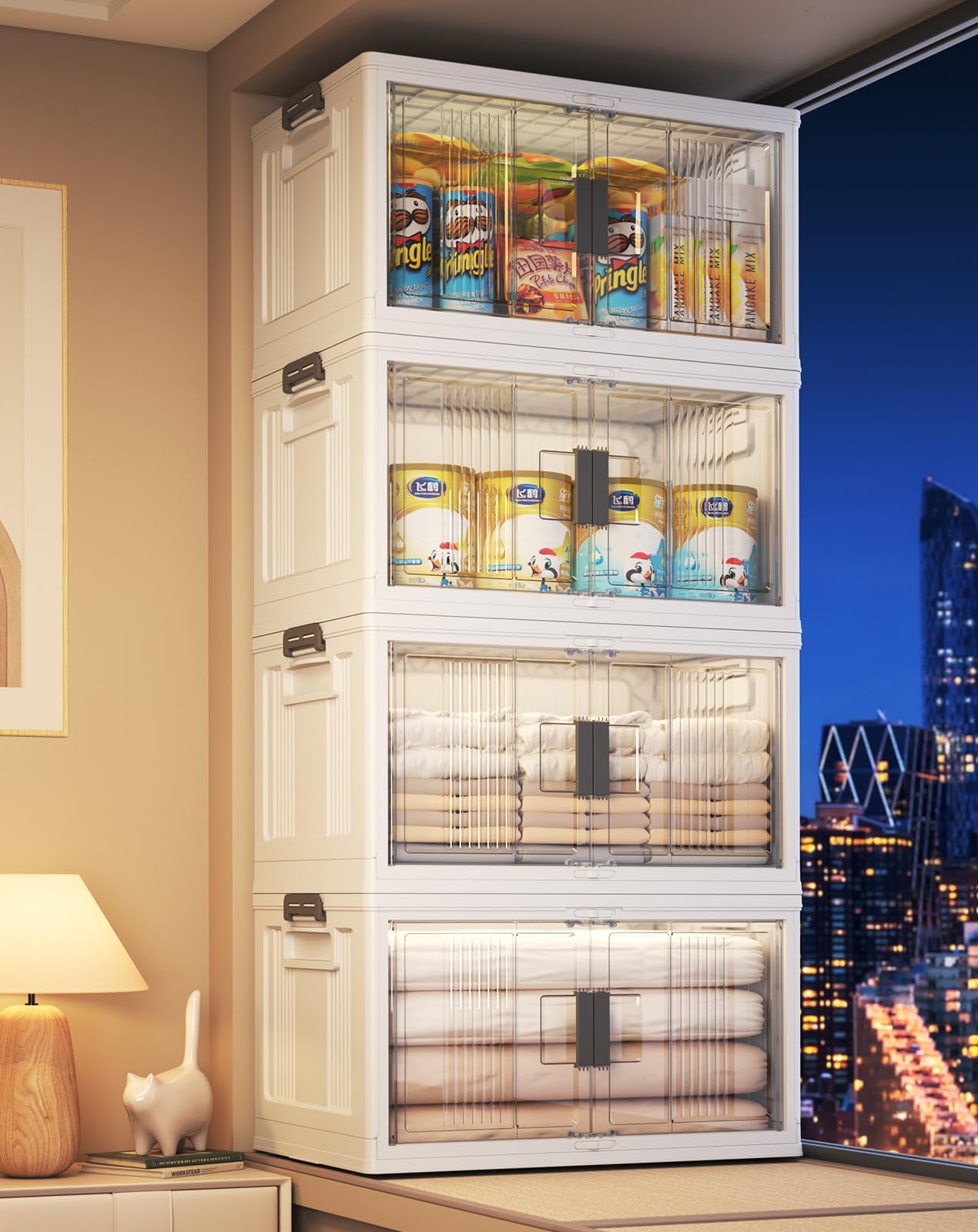 Stackable Folding Storage Bins with Wheels Doors