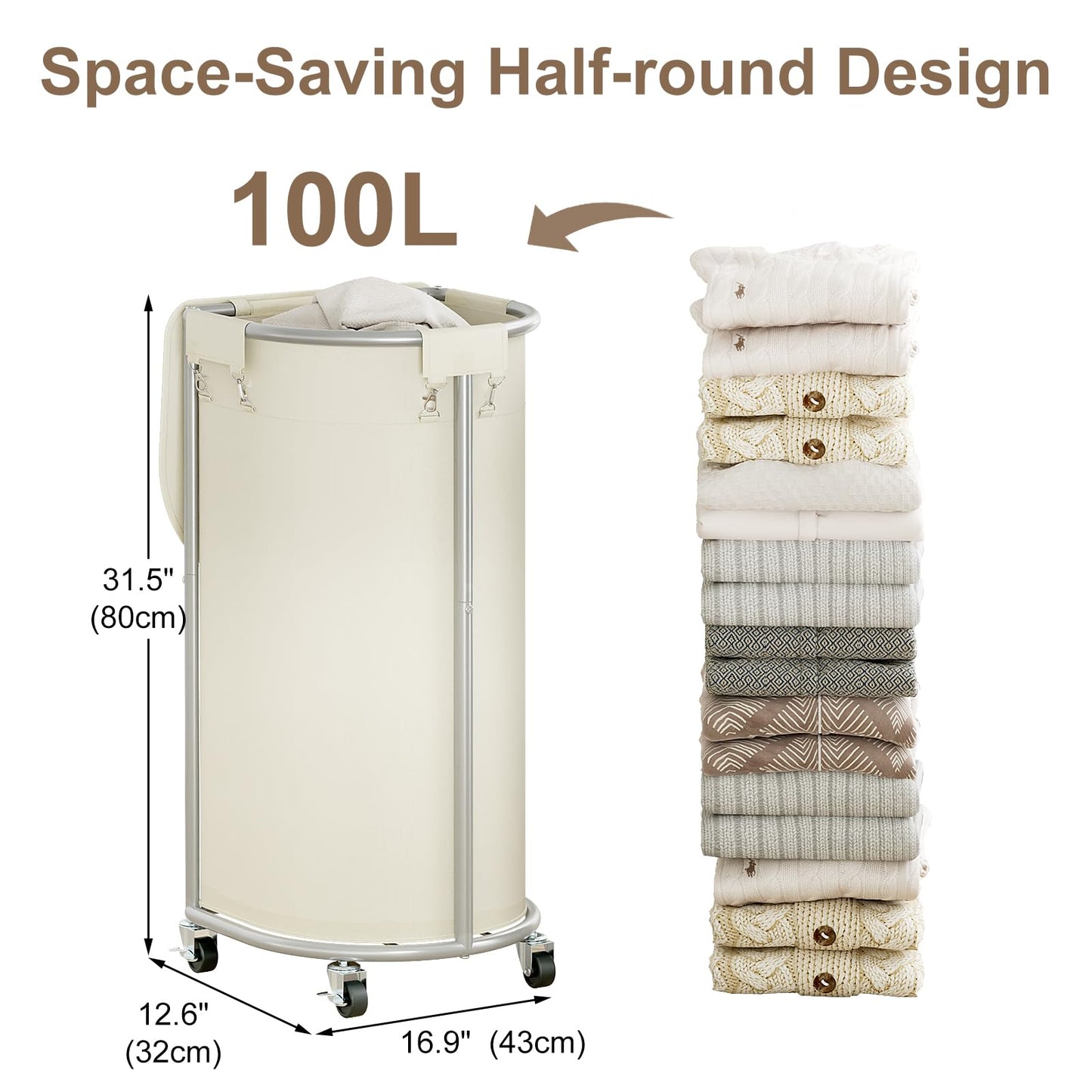 Rolling Laundry Basket with Lid Wheels Hamper Set