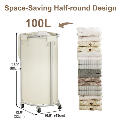 Rolling Laundry Basket with Lid Wheels Hamper Set