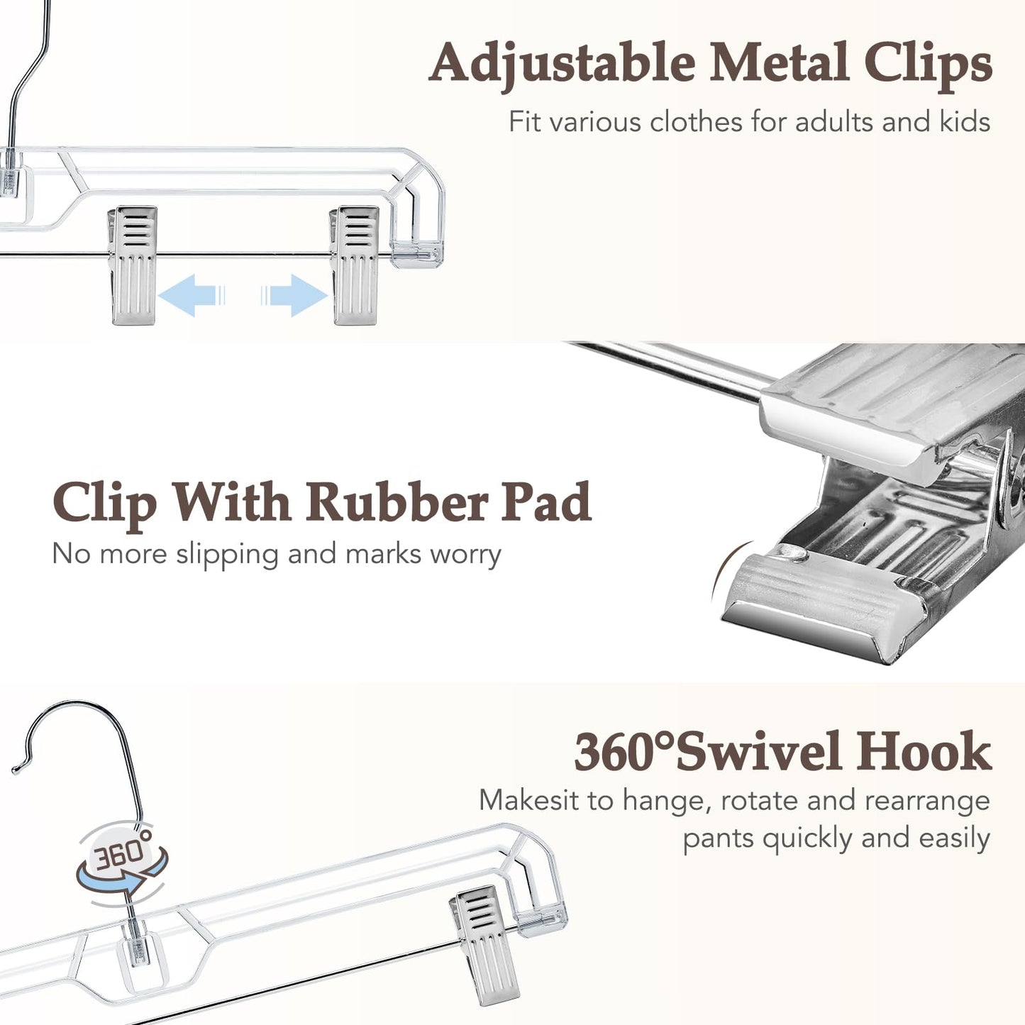 Clear Adjustable Clip Hangers for Pants Skirts Shorts