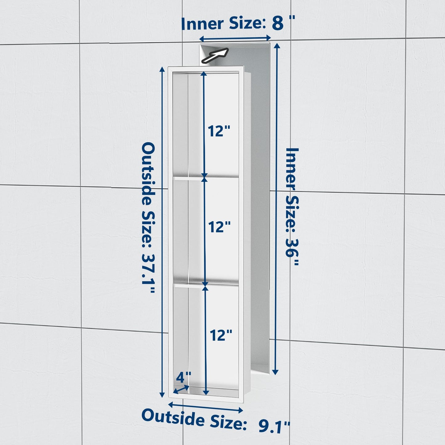 Three-Tier Stainless Recessed Shower Wall Niche