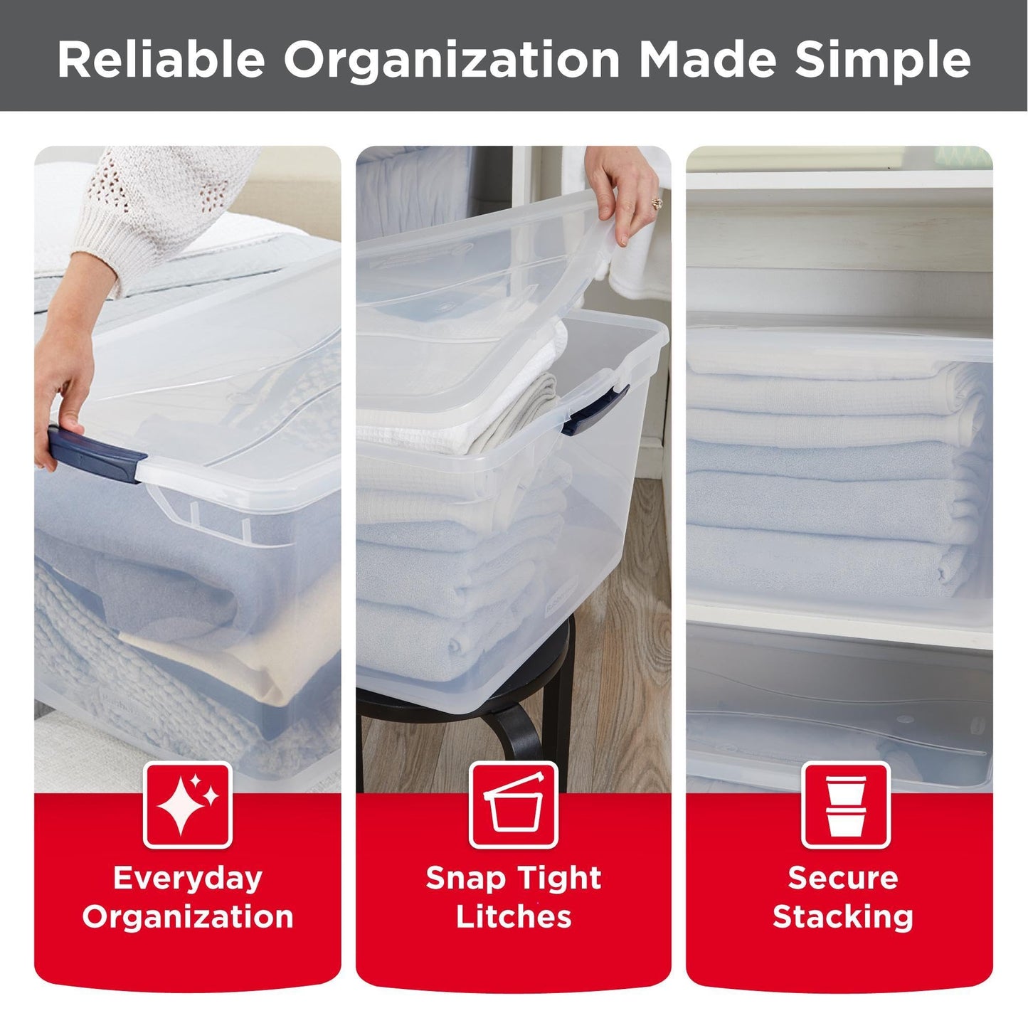 Stackable Clear Storage Box with Lid BPA Free Made in USA