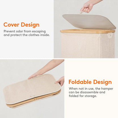 Laundry Basket Lid Bamboo Handles Foldable Hamper