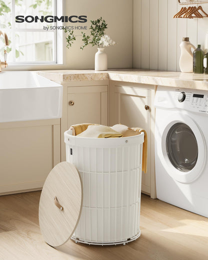 Round Laundry Hamper with Lid 95L Removable Liner