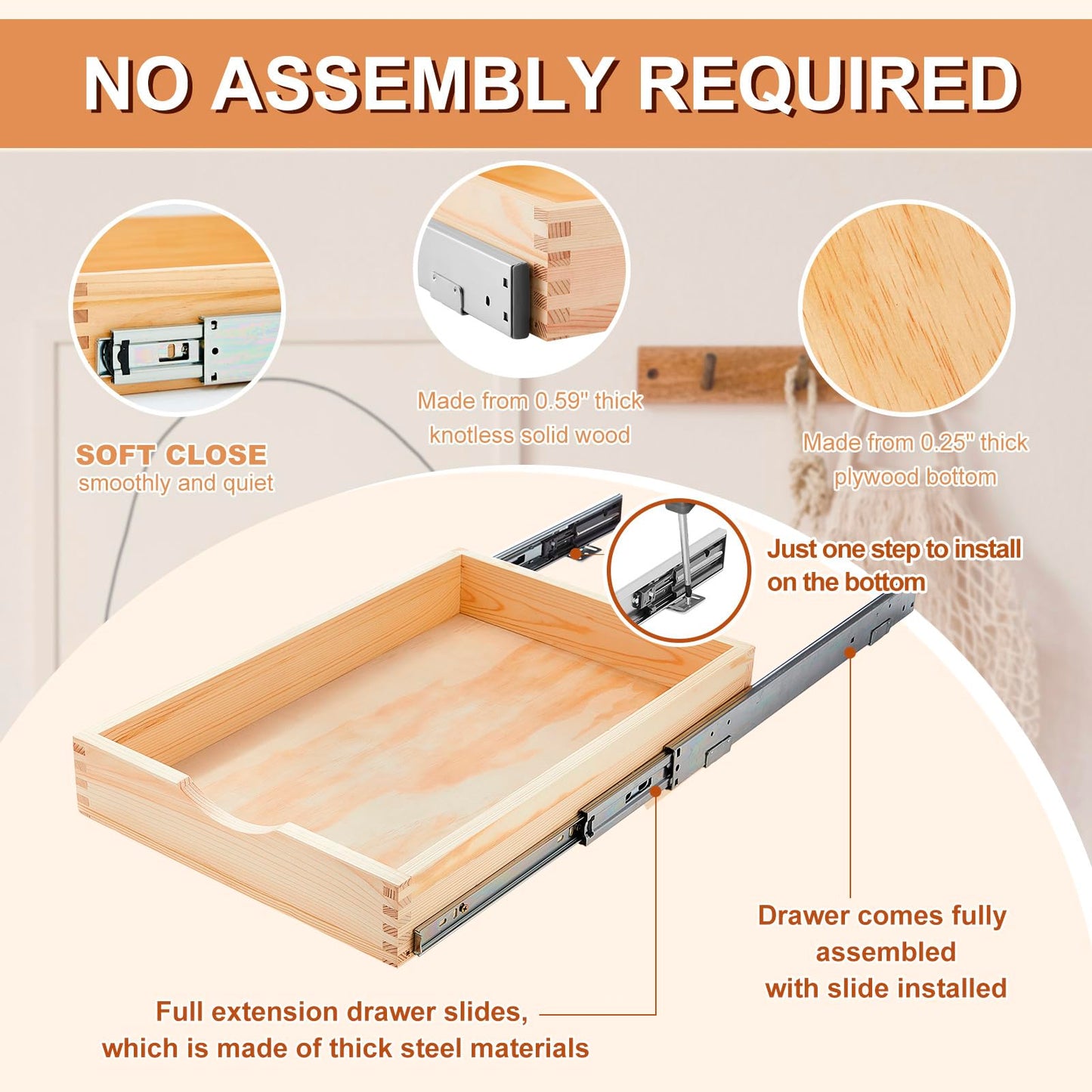 Wooden Pull Out Cabinet Organizer Soft Close Slide Shelves