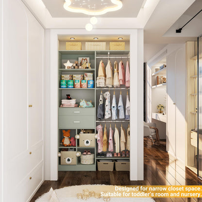 Kids Closet System with Drawers Hanging Shelving 8FT