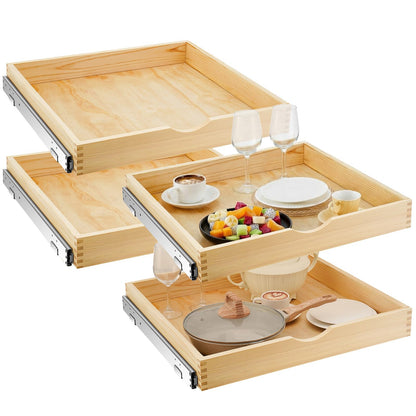 Wooden Pull Out Cabinet Organizer Soft Close Slide Shelves