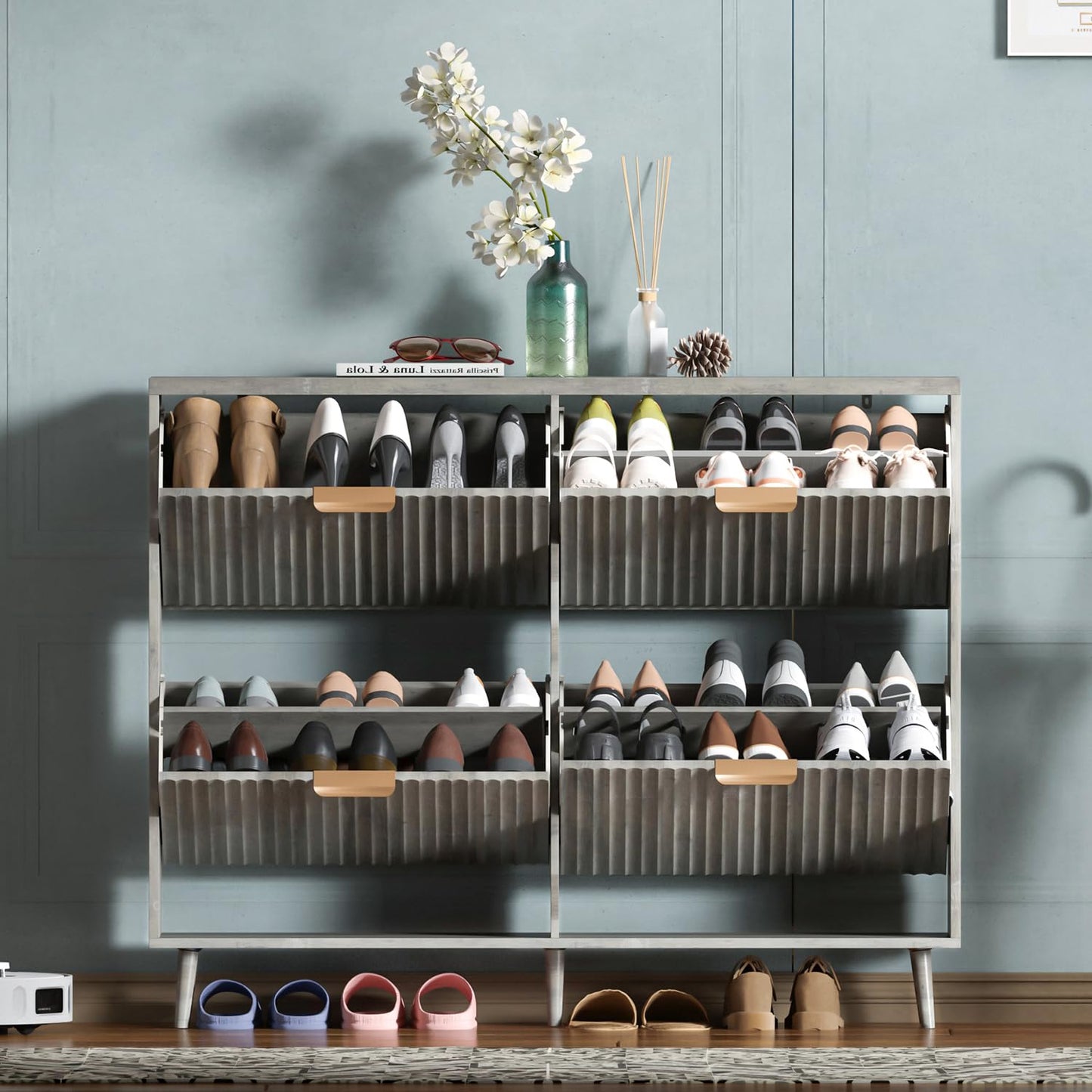 Narrow Shoe Cabinet Storage with Flip Drawer Entryway Organizer